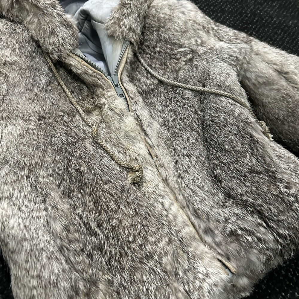 Dyed Rabbit Fur Toddler Coat with Hood - Picture 2 of 4